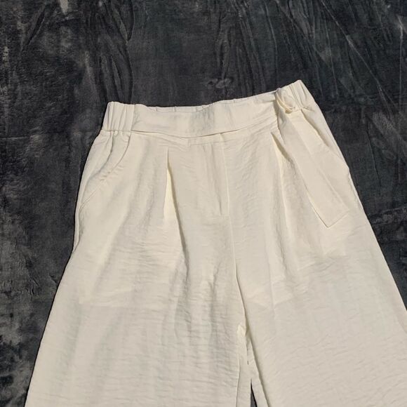 b new york Culottes Womens Medium White/Cream Wide Leg Belted Pockets Lined Boho - Picture 5 of 12